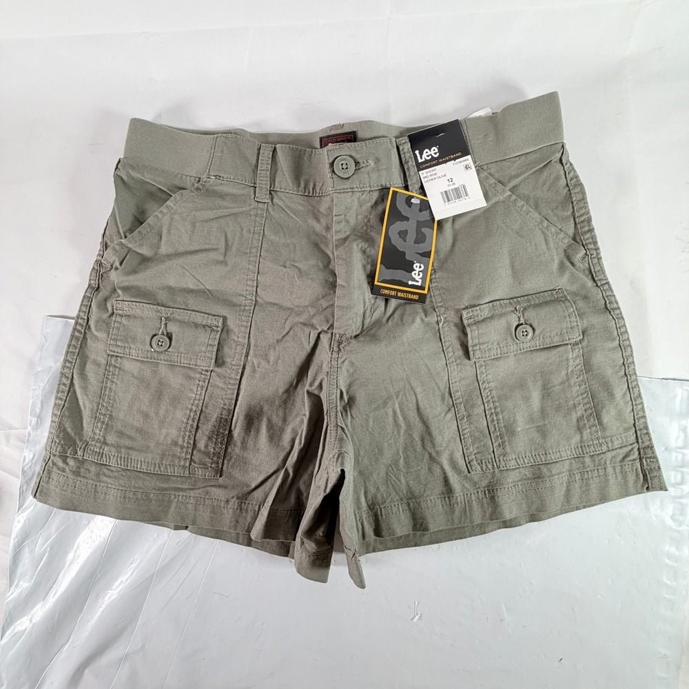 Lee Womens Comfort Waistband 5" Cargo Shorts Size 12 Lichen Olive Green NWT